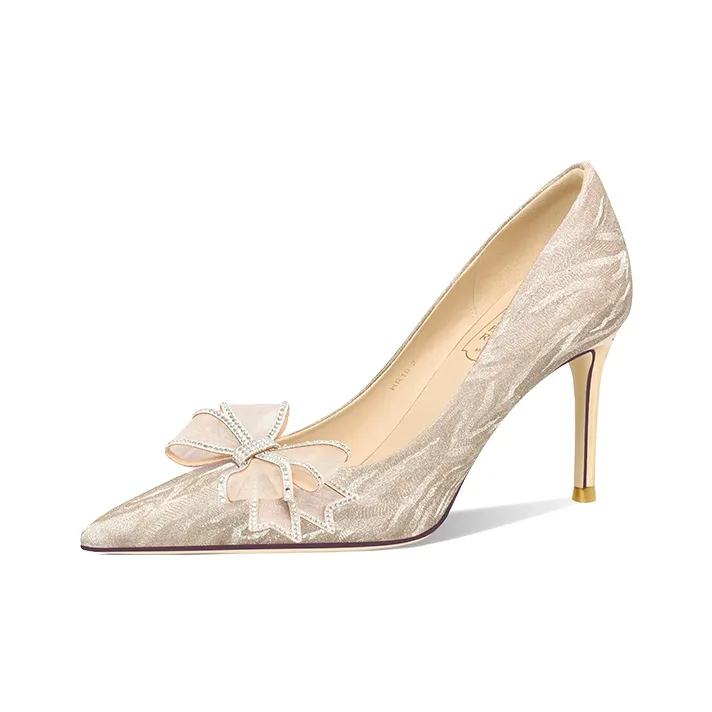 Holy Rose Slim Heel High Heels 10cm Women's Champagne Gold-2