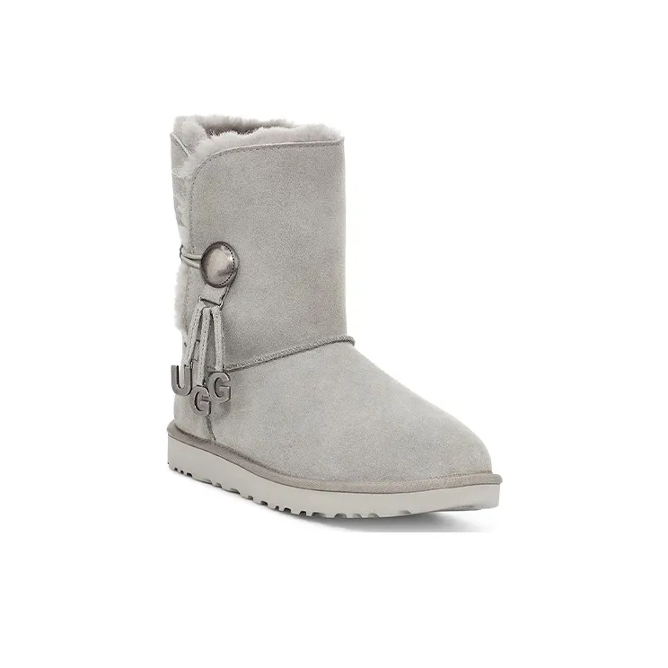 UGG Bailey Button UGG Charm Metallic Alphabet Version Fleece Lined 'Light Grey' Women's-2