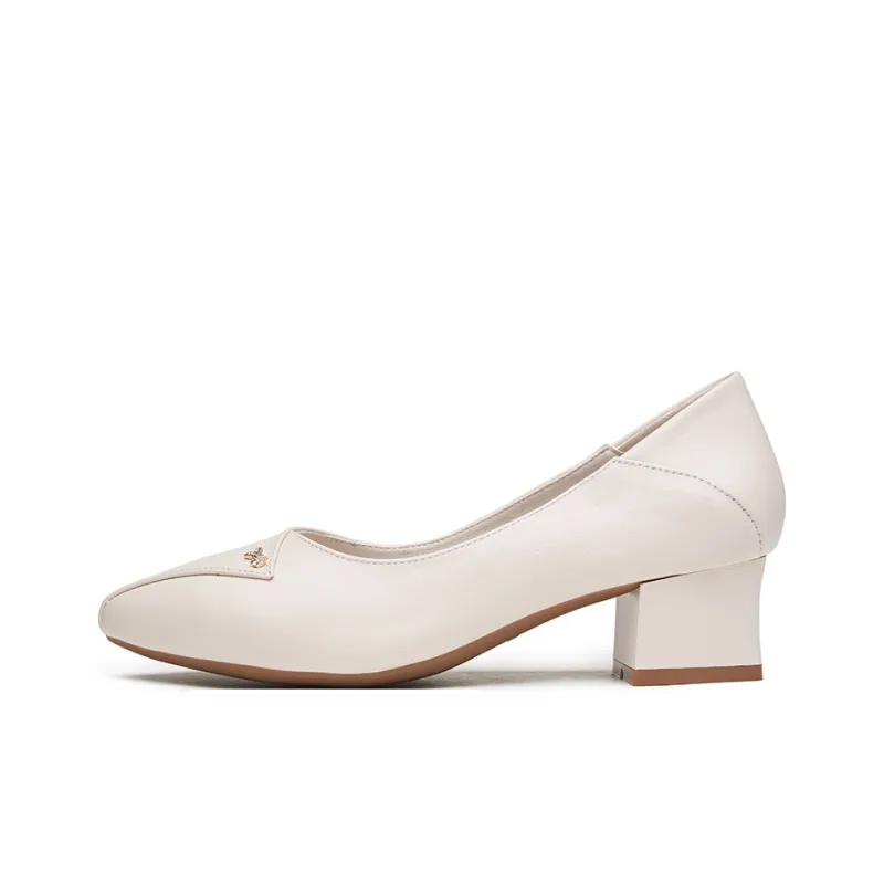 AOKANG Chunky Heel High Heels Women's Beige-0