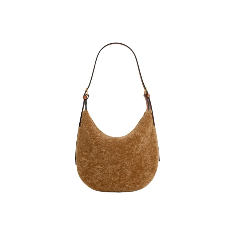CELINE Cuir Triomphe Shearling Crossbody Bag, Shoulder Bag Small Size Women's Brown-3