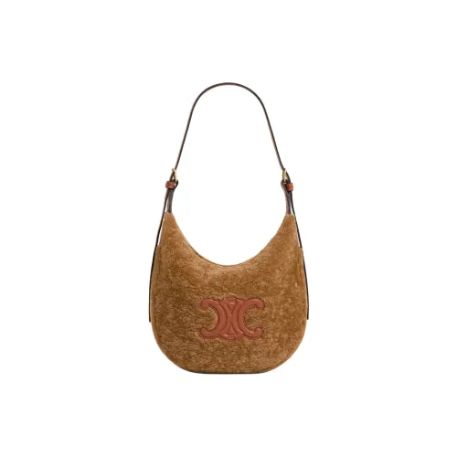 CELINE Cuir Triomphe Shearling Crossbody Bag, Shoulder Bag Small Size Women's Brown
