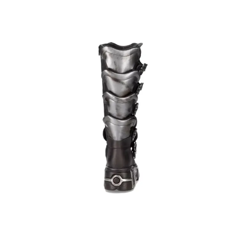 NEW ROCK Knee-high Boots 6cm Unisex Silver Black-4