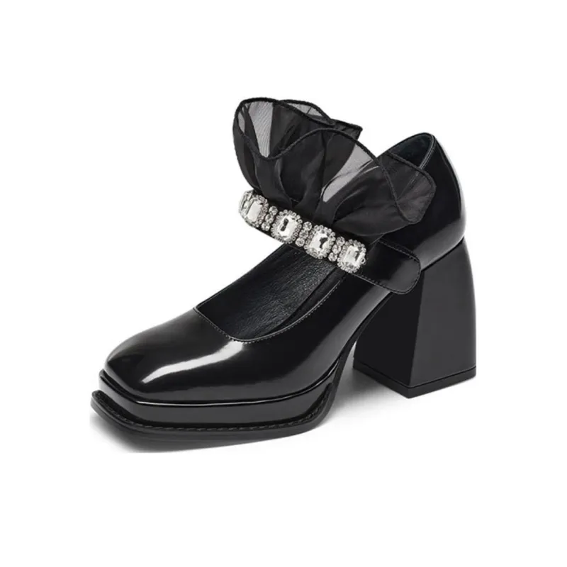 Kiss Kitty Chunky Heel High Heels 8.3cm Women's Black-3