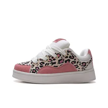 WJA Anti Slip And Wear Resistant Lightweight Low Top Skateboard Shoes Women's Leopard Pink