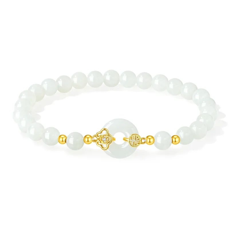 Lao Feng Xiang Hetian Jade Bracelets Pale Greenish White Jade Women's-0