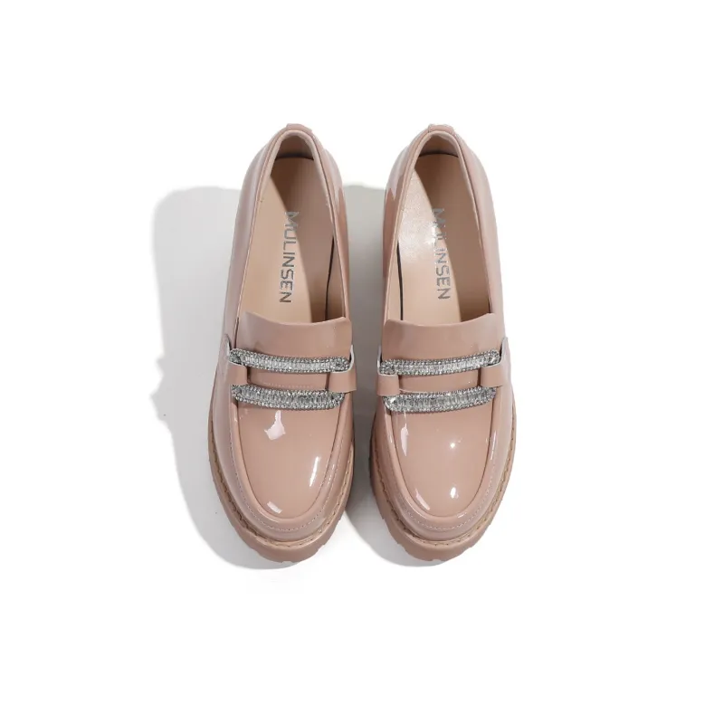 Mulinsen Chunky Heel High Heels 8.5cm Women's Nude-1