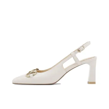CAMEIDO Chunky Heel High Heels Women's Ecru