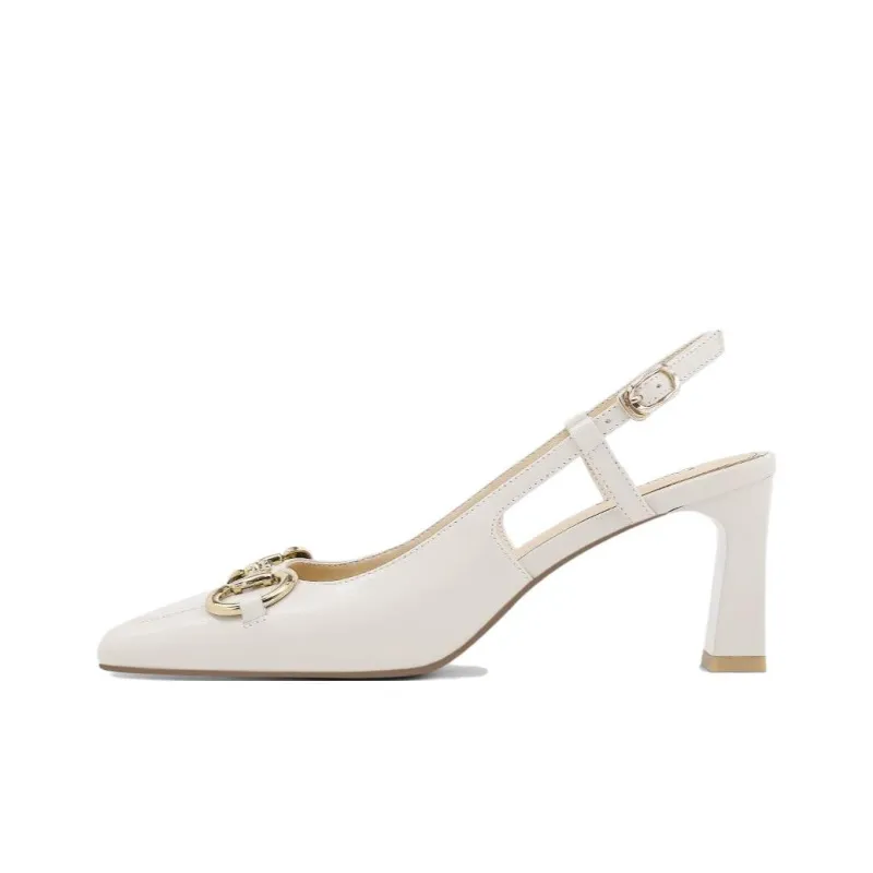 CAMEIDO Chunky Heel High Heels Women's Ecru-0