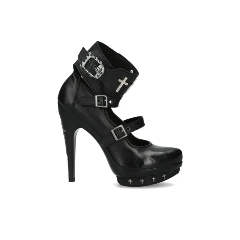 NEW ROCK Slim Heel High Heels 13cm Women's Black-1