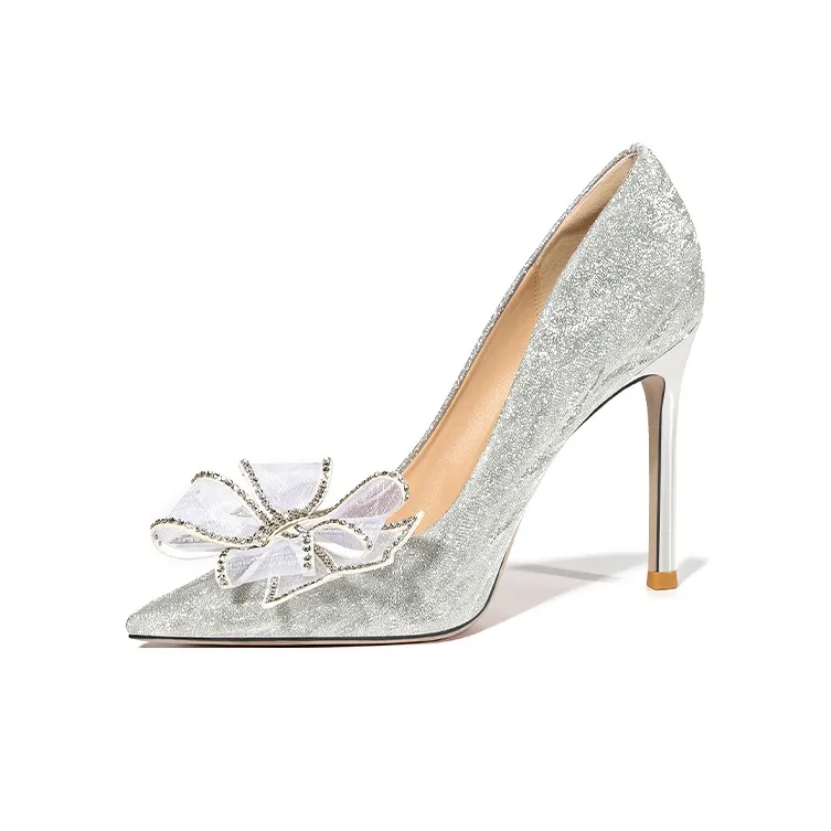 Lily Wei Heart Fluttering Slim Heel High Heels Women's Silver-0
