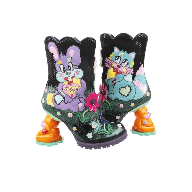 IRREGULAR CHOICE Bad Bunny Ankle Boots 9.5cm Women's Black Green-4
