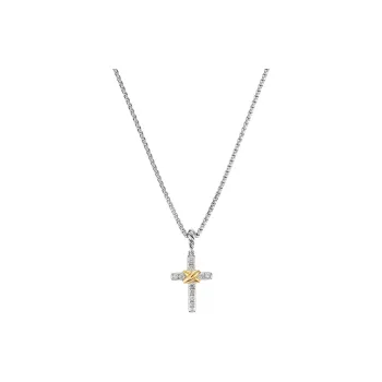 David Yurman Sterling Silver Petite Cross Diamond Necklace 20.8mm