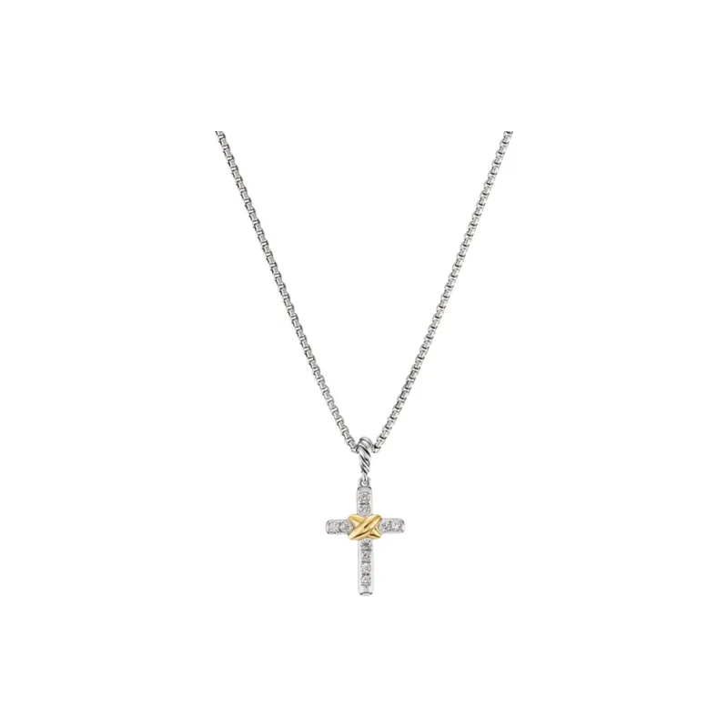 David Yurman Sterling Silver Petite Cross Diamond Necklace 20.8mm-0