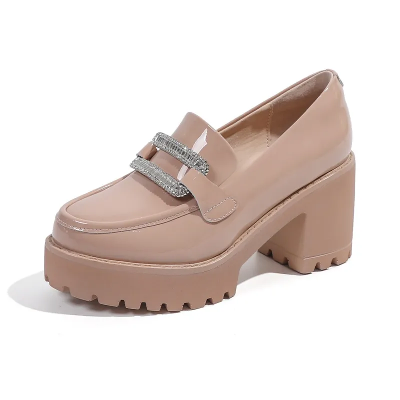 Mulinsen Chunky Heel High Heels 8.5cm Women's Nude-4