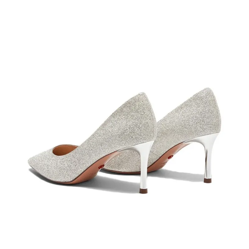 Tata Unlined Shoes Slim Heel High Heels 7cm Women's Silver-2