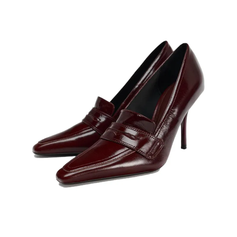 ZARA Slim Heel High Heels 9.5cm Women's Burgundy-1