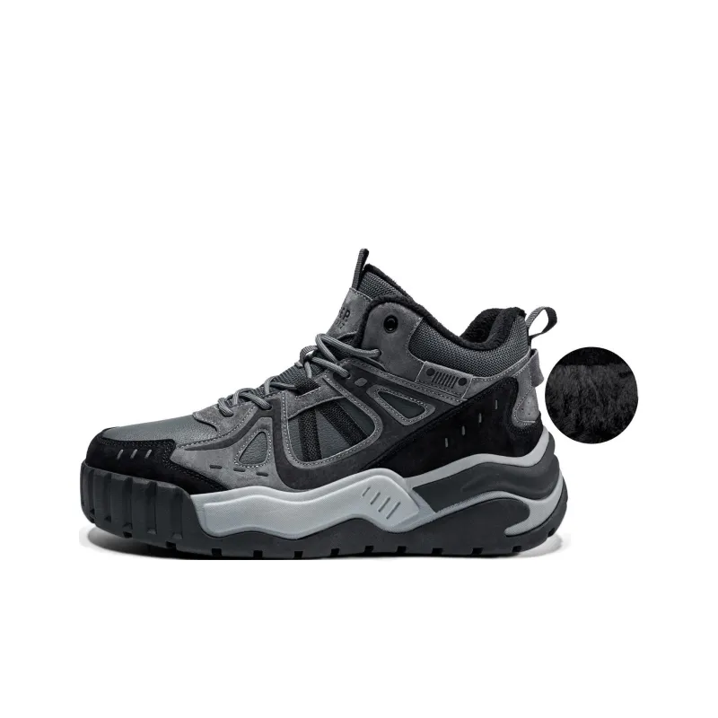 JEEP SPIRIT Warm Wear-Resistant Cushioning Height Increasing Slip-Resistant Short Snow Boots Men's Climbing Gray-1