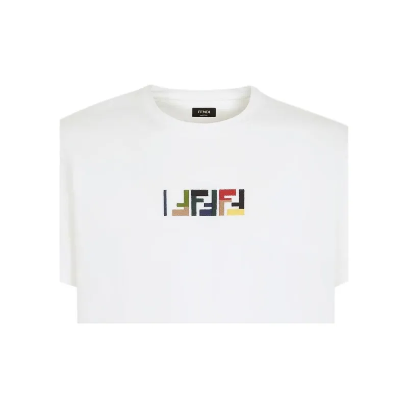 FENDI Logo Embroidered Crewneck T Shirt-4
