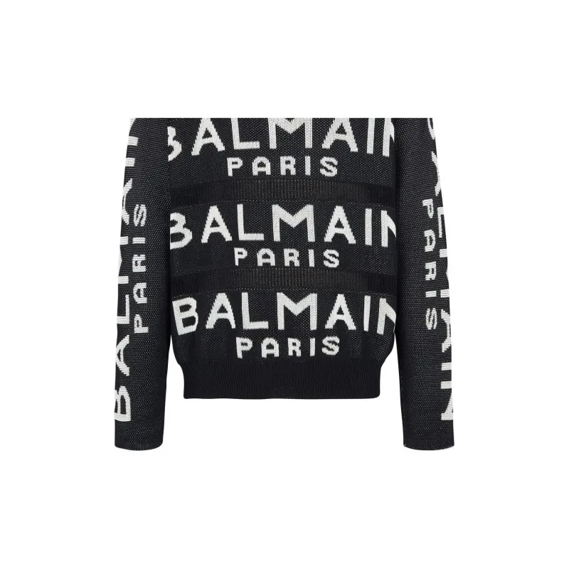 BALMAIN Logo Intarsia Crewneck Knit Jumper-5