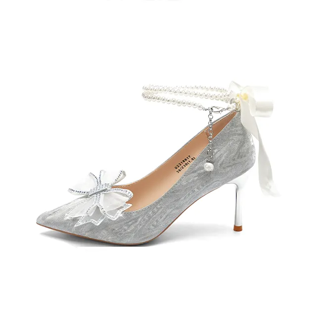 Crelinkxlat Pearl Butterfly Chain, French, Fairy Soft Slim Heel High Heels Women's-27