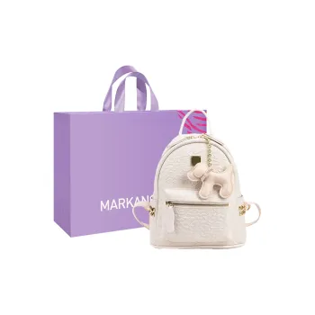 MARKANGARO Synthetic Leather Backpack Medium Size Women's Blue+Puppy Charm, Khaki+Puppy Charm/White+Charm/Black+Charm