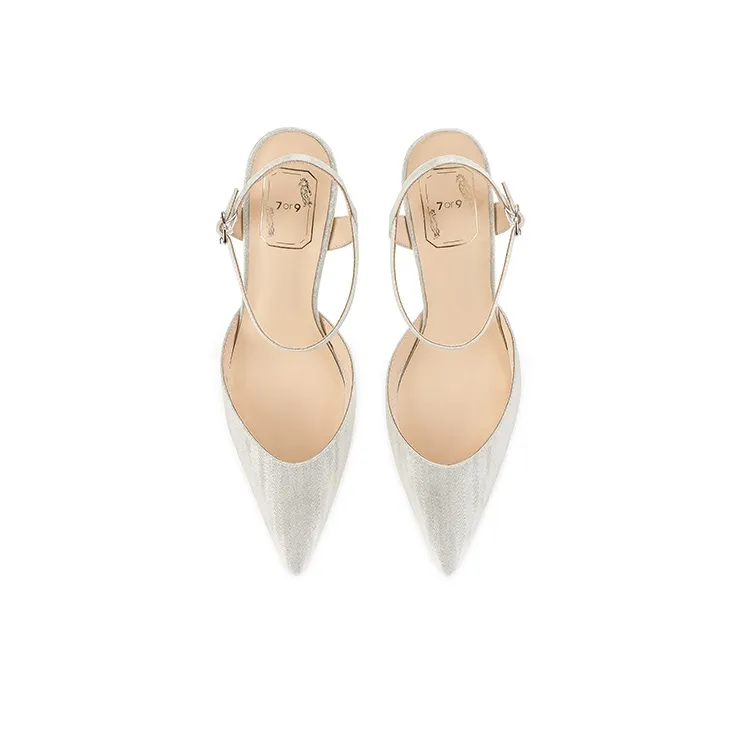 7or9 Aurora Shell Slim Heel Air Cotton High Heels 7cm Women's Silver-3