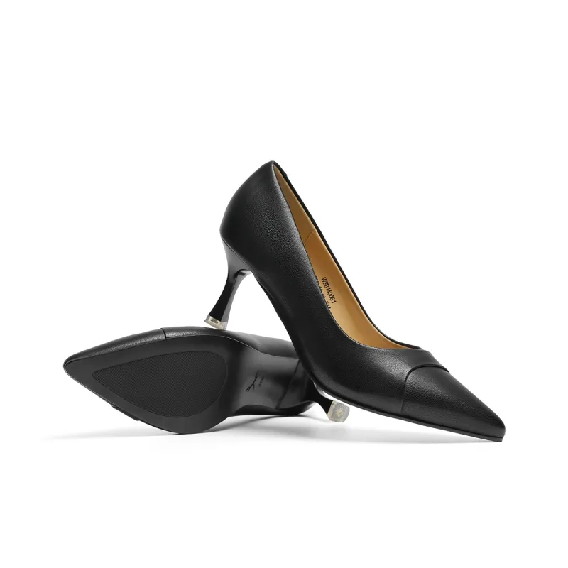 RED DRAGONFLY Unlined Shoes Slip on Slim Heel High Heels 6.5cm Women's Black/Ecru-5