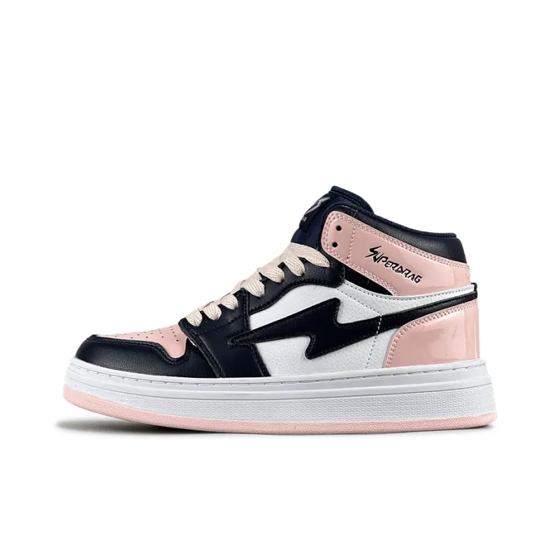 LuzaoT SUPER DRAG Anti Slip And Wear Resistant Lightweight High Top Skateboard Shoes Women's White Blue Pink-0