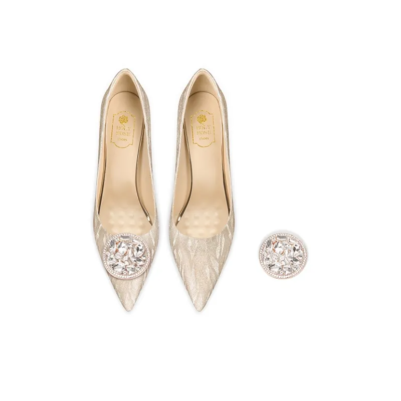Holy Rose Slim Heel High Heels Women's Gold-1
