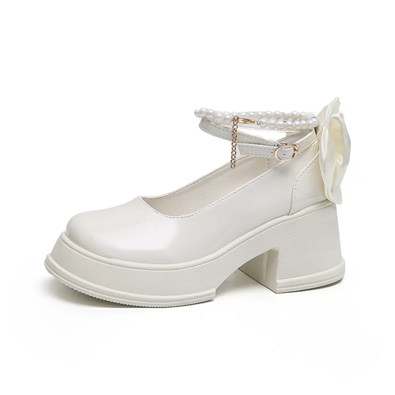TUOPIN Chunky Heel High Heels 6.5cm Women's Beige-1