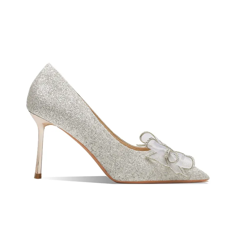 Ainer cat Slim Heel High Heels 8cm Women's Silver-3