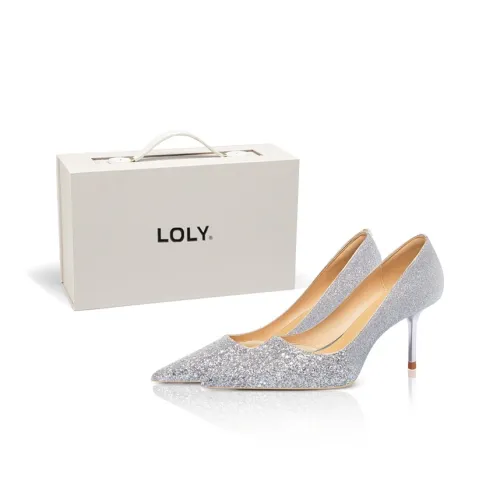 LOLY Dreamy Princess Crystal Shoes Slim Heel High Heels Women's Silver Box Included
