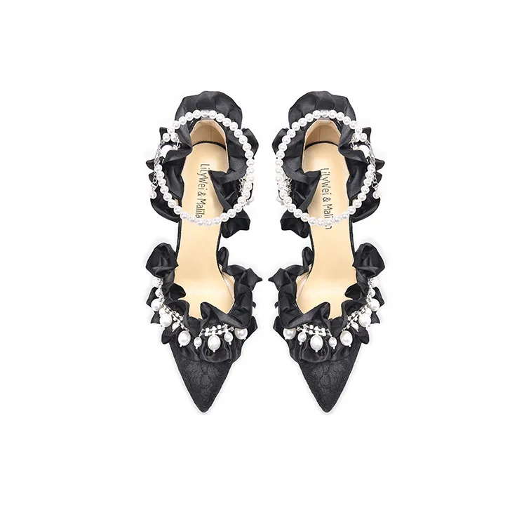 Lily Wei Splendid Three Thousand Slim Heel High Heels 10cm Women's Black-2