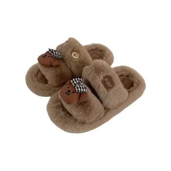 SHIGUDE Cotton Slippers Women's Brown/White