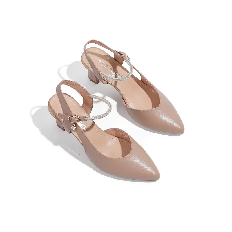 Mulinsen Chunky Heel High Heels 6.5cm Women's Nude-1