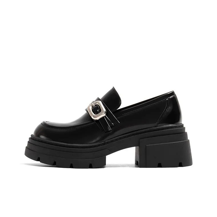 Old Meow Chunky Heel High Heels 7cm Women's Black-0
