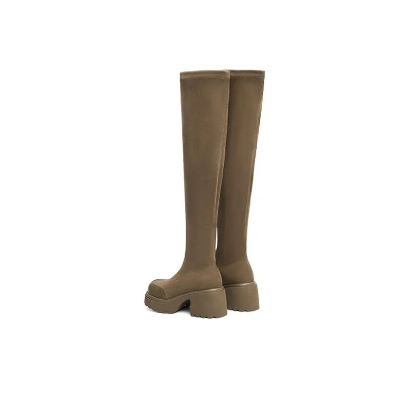 RED DRAGONFLY Elastic Knee High Boots 8CM Women's-11