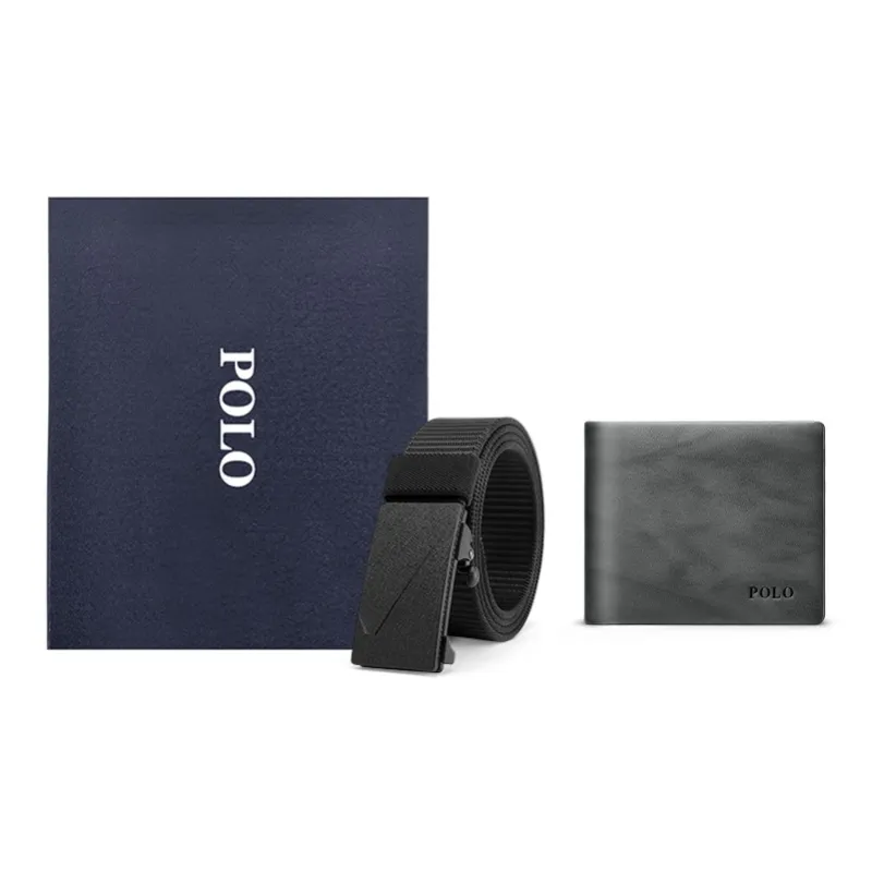 POLO Fabric Leather Belts Men's Black Width 3.5cm-5