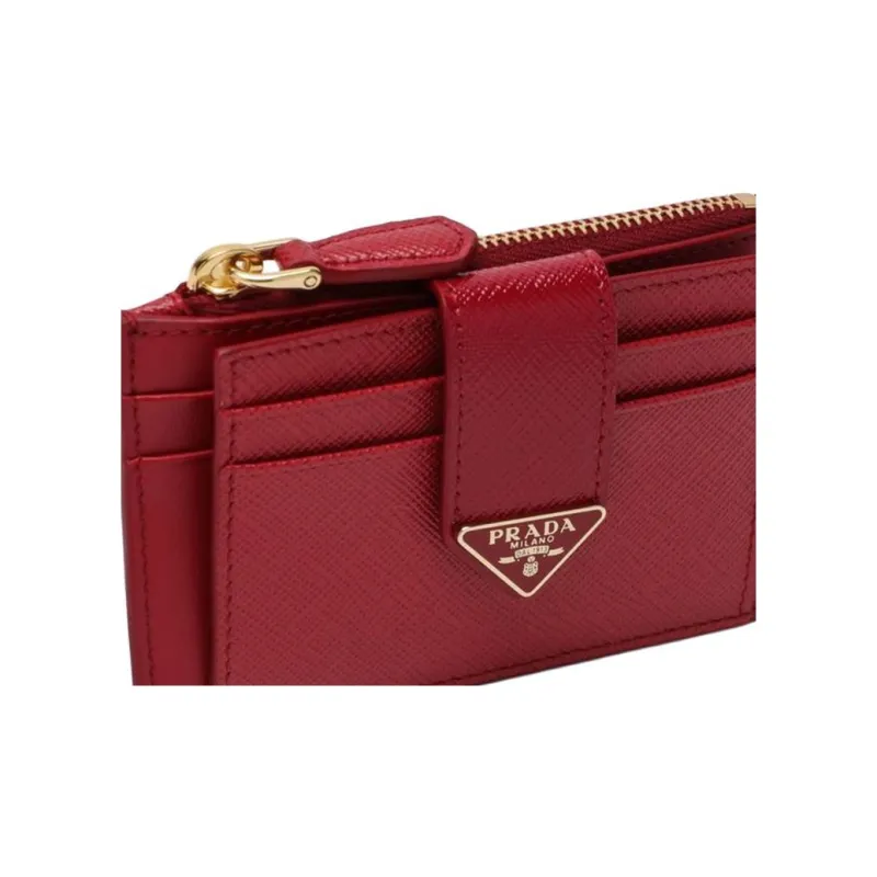PRADA Cross Grain Smooth Leather Card Holder Women's Red-2