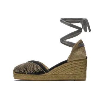 Castañer Chiara BEADS T Wedge Heel High Heels 7cm Women's Black Gold