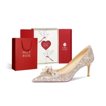 Holy Rose New Chinese Style Crystal Wedding Shoes High Heels Women's Gold
