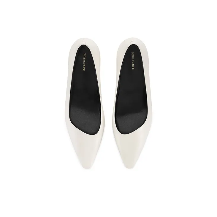 7or9 Luminous Black With Logo Slim Heel Air Cotton High Heels 7cm Women's Ecru-3