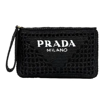 PRADA Raffia Clutch Women's Black
