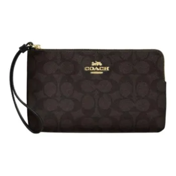 COACH Artificial Leather Clutch Large Size Women's Walnut & Black