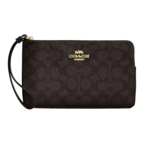 COACH Artificial Leather Clutch Large Size Women's Walnut & Black