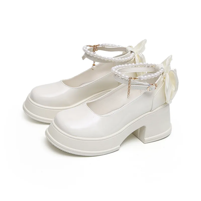 TUOPIN Chunky Heel High Heels 6.5cm Women's Beige-12