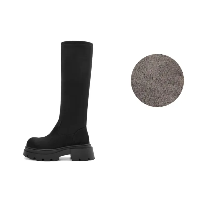 BELLE Knee-high Boots 6cm Women's Black Brown-5