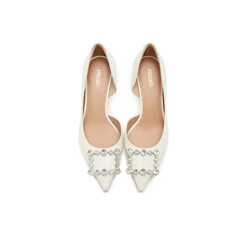 Staccato Sugar Cube Shoe Slim Heel Pointed Toe Crystal High Heels 7cm Women's-3