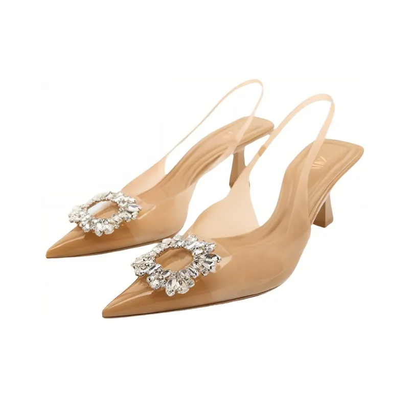 ZARA Slim Heel High Heels 6cm Women's Beige-1