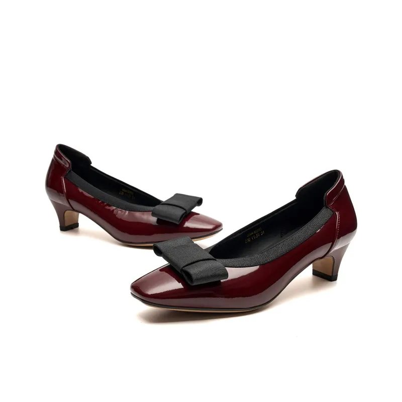 EBLAN Chunky Heel High Heels Women's Burgundy-2
